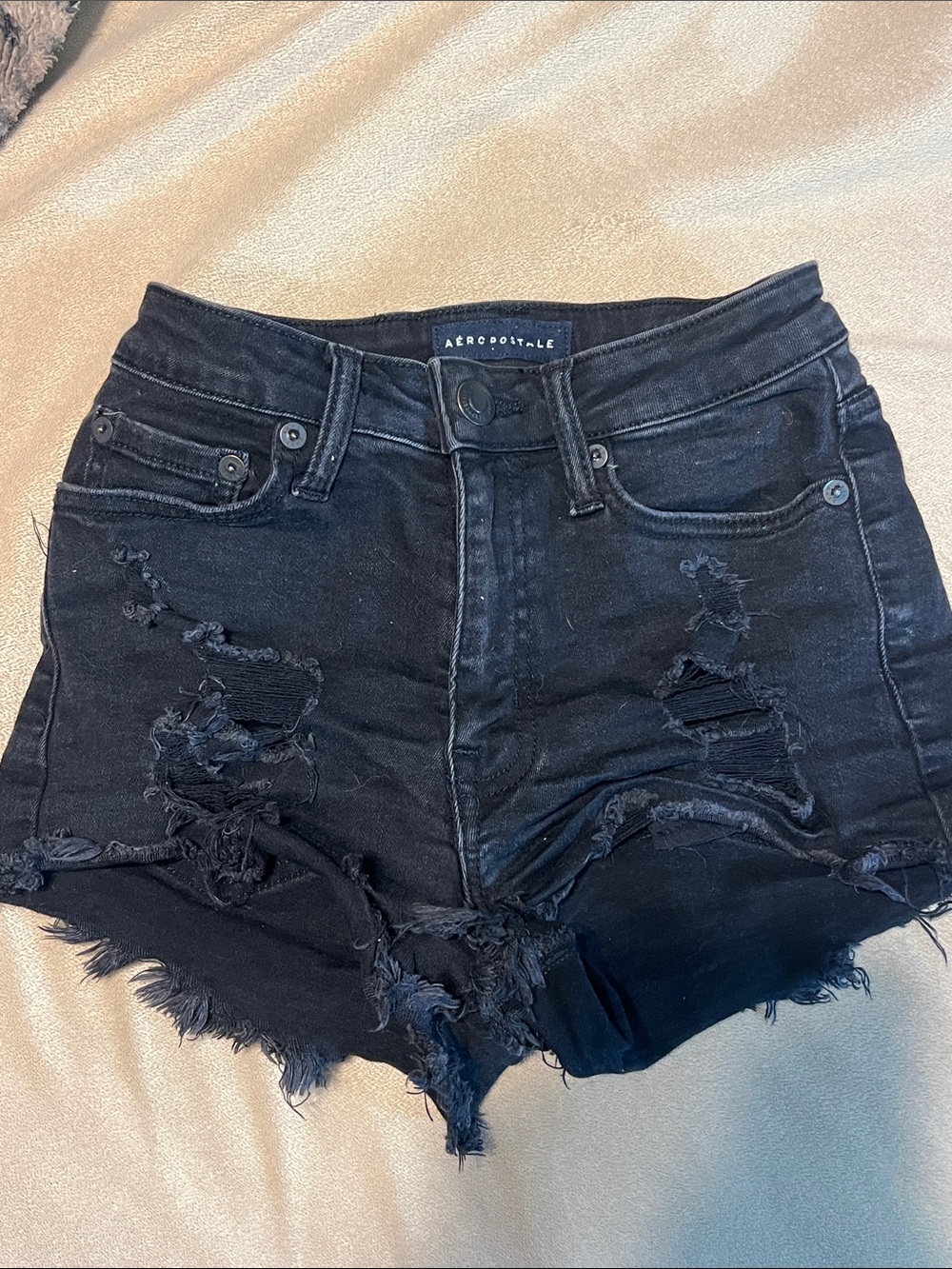 Aeropostale Black Ripped Frayed Denim Shorts: sexy and cute shorts: size 000